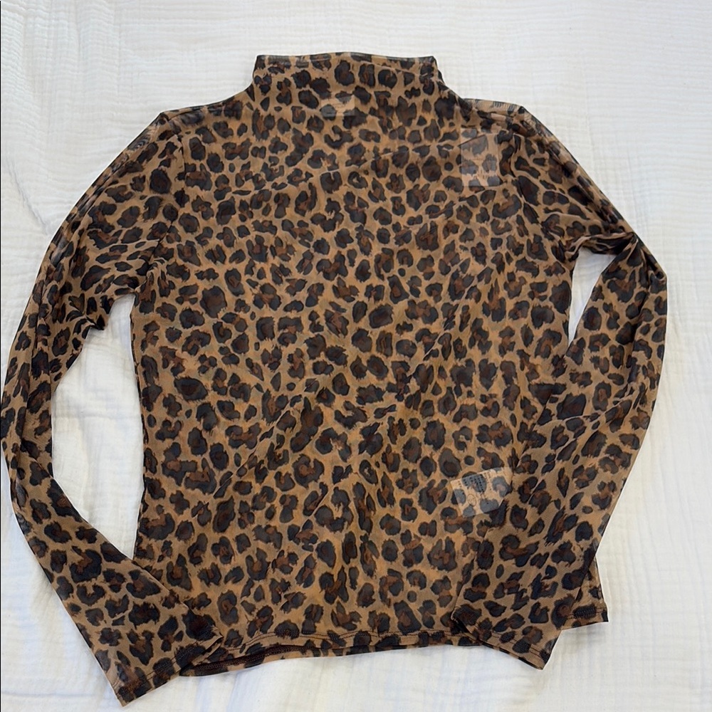 Abercrombie & Fitch Leopard Long Sleeve Mesh Mock Neck